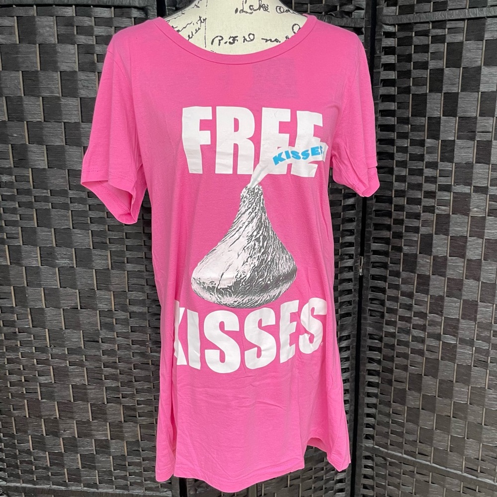 Free Kisses Pink Short Sleeve Pajama Mini Dress Nightgown Sz S/M